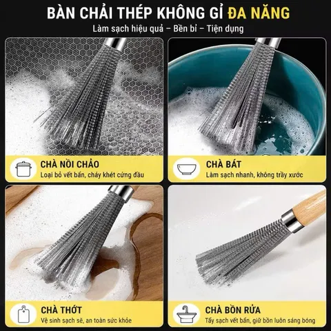 Chổi cọ, Bàn Chải Rửa Nồi Inox 304 cọ xoong nồi , chà rửa Cán Dài 21cm có móc treo - Làm Sạch Hiệu Quả, Không Để Lại Cặn 875986