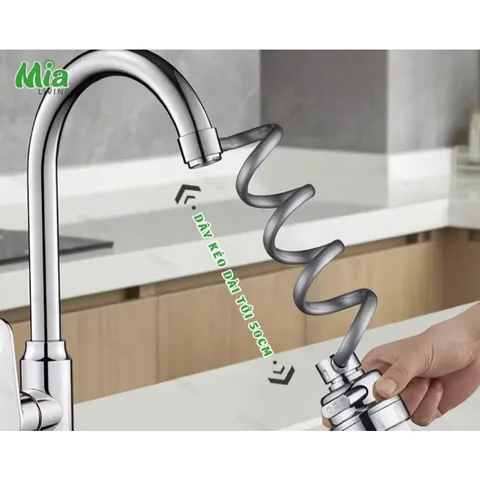 Đầu vòi nối dài, đầu vòi tăng áp 3 chế độ mạ Crom có dây lò xo kéo dài 40cm tiện lợi cho bồn rửa bát và vòi labavo 875993