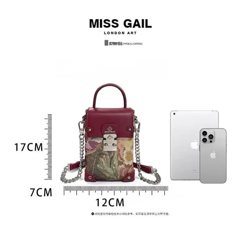 (NEW LIMITED ORDER VIP) - Túi xách nữ da cao cấp họa tiết ĐỎ và XANH đeo vai dây xích nhỏ thương hiệu MISS GAIL