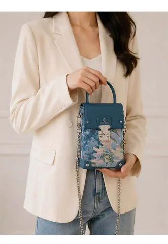 (NEW LIMITED ORDER VIP) - Túi xách nữ da cao cấp họa tiết ĐỎ và XANH đeo vai dây xích nhỏ thương hiệu MISS GAIL