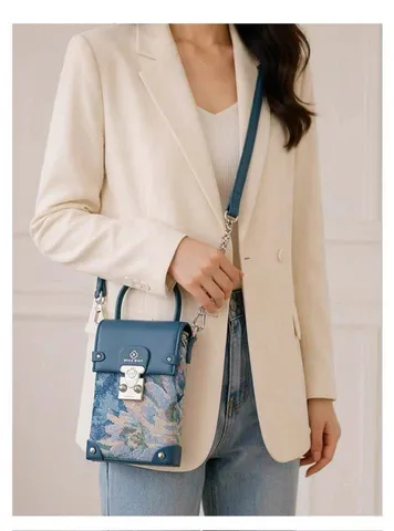 (NEW LIMITED ORDER VIP) - Túi xách nữ da cao cấp họa tiết ĐỎ và XANH đeo vai dây xích nhỏ thương hiệu MISS GAIL