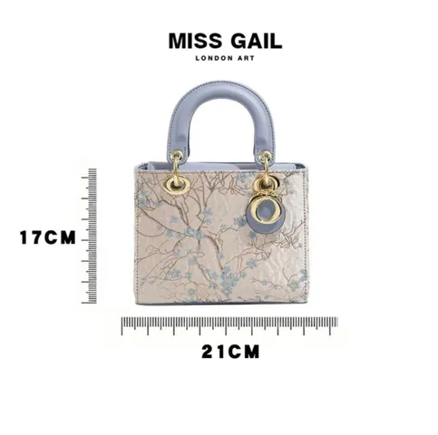 (Hàng V.I.P ORDER LIMITED) - Túi xách nữ MISS GAIL London Art họa tiết hoa màu xanh nhạt quai cầm cứng