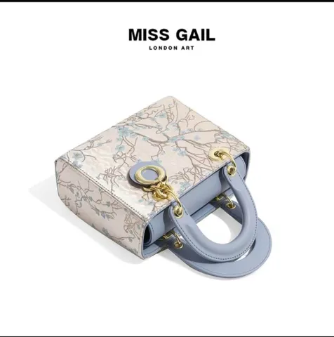 (Hàng V.I.P ORDER LIMITED) - Túi xách nữ MISS GAIL London Art họa tiết hoa màu xanh nhạt quai cầm cứng
