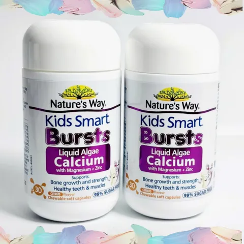 Viên nhai Calci tảo biển đỏ Nature's Way Kids Smart Bursts Liquid Algae Calcium with Magnesium + Zinc |30 viên| dành cho trẻ từ 6 tháng - 11 tuổi