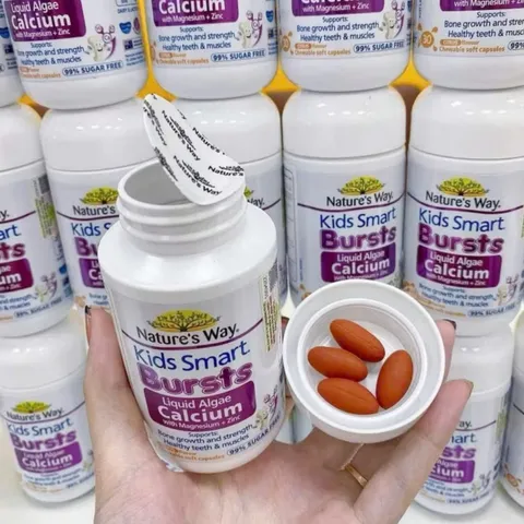 Viên nhai Calci tảo biển đỏ Nature's Way Kids Smart Bursts Liquid Algae Calcium with Magnesium + Zinc |30 viên| dành cho trẻ từ 6 tháng - 11 tuổi