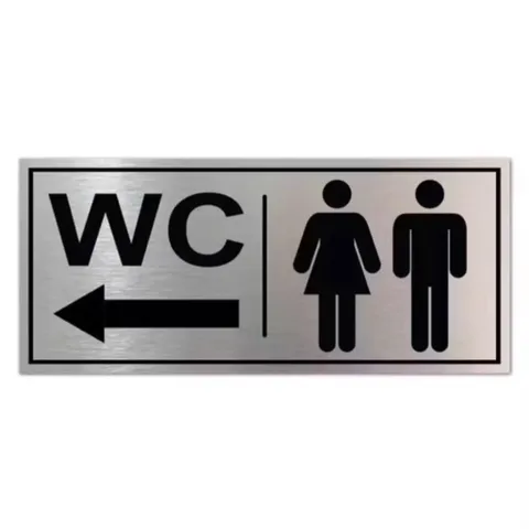 [HOẢ TỐC] Bảng wc nam nữ chất liệu alu bạc xước in uv có sẵn keo dính mặt sau, thiết kế và in mẫu theo yêu cầu
