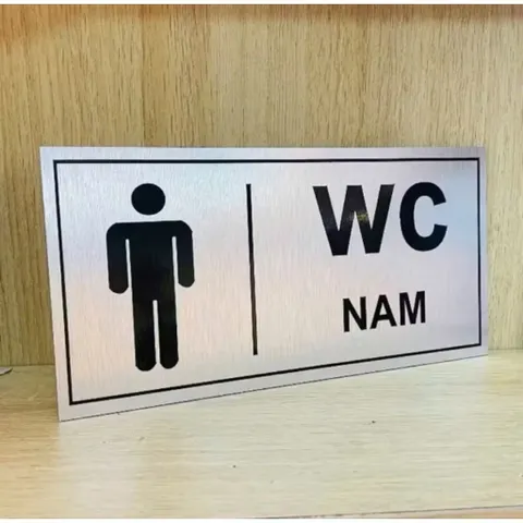 [HOẢ TỐC] Bảng wc nam nữ chất liệu alu bạc xước in uv có sẵn keo dính mặt sau, thiết kế và in mẫu theo yêu cầu