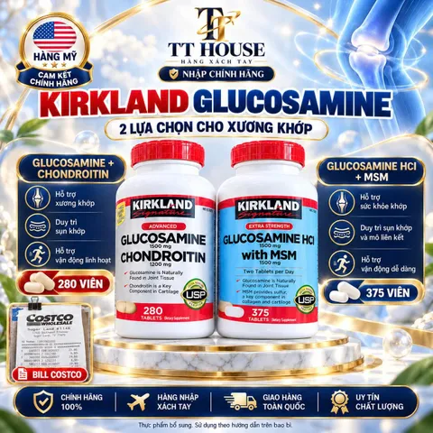 VIÊN BỔ KHỚP KIRKLAND GLUCOSAMINE 1500MG HỘP 280 VIÊN VÀ 375 VIÊN CHUẨN NỘI ĐỊA MỸ