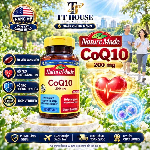 VIÊN UỐNG BỔ TIM MẠCH NATURE MADE COQ10 200MG HỘP 80 VIÊN NỘI ĐỊA MỸ