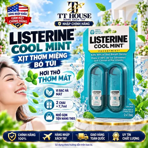 XỊT THƠM MIỆNG LISTERINE COOL MINT POCKETMIST VỈ 2 CHAI NỘI ĐỊA MỸ