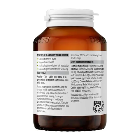 Blackmores Mega B Complex - Viên uống bổ sung vitamin nhóm B tăng cường năng lượng chính hãng Úc