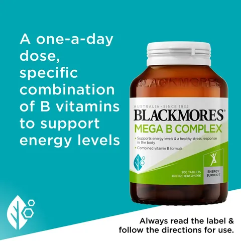 Blackmores Mega B Complex - Viên uống bổ sung vitamin nhóm B tăng cường năng lượng chính hãng Úc