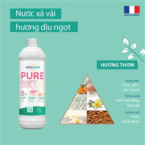 Nước xả vải hương dịu ngọt với nguyên liệu từ tự nhiên Stanhome Pure Soft White Comfort 1000ml