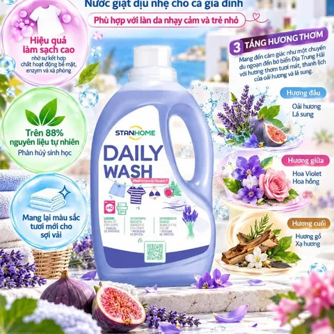 Nước giặt dịu nhẹ cho cả gia đình  phù hợp với làn da nhạy cảm và trẻ nhỏ Stanhome Daily Wash 1500ml