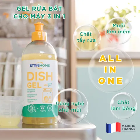 Gel rửa bát đậm đặc chuyên dụng cho máy rửa bát All in One Stanhome DISH GEL 500ml - nhập khẩu Pháp