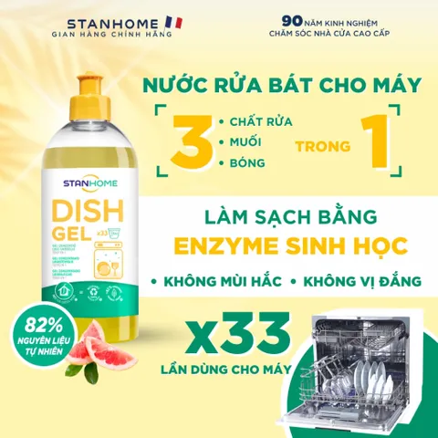 Gel rửa bát đậm đặc chuyên dụng cho máy rửa bát All in One Stanhome DISH GEL 500ml - nhập khẩu Pháp
