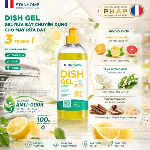 Gel rửa bát đậm đặc chuyên dụng cho máy rửa bát All in One Stanhome DISH GEL 500ml - nhập khẩu Pháp