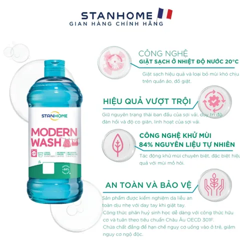 Nước giặt đậm đặc khử mùi chuyên dụng cho đồ thể thao  Stanhome Modern Wash 750ml