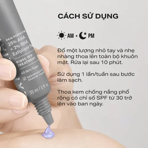Tinh chất thay da sinh học giúp da sáng mịn Paula's choice Skin Perfecting 25% AHA + 2% BHA Exfoliant Peel 30ml