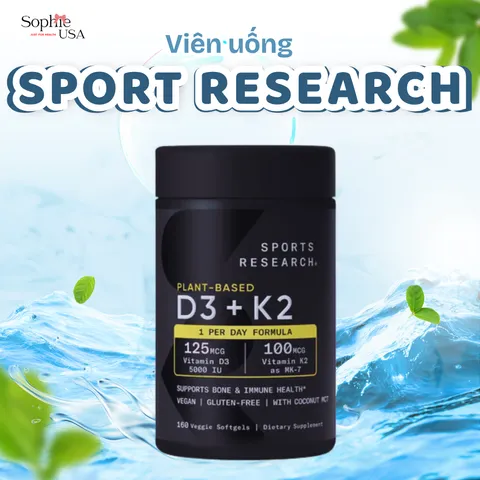 (HỎA TỐC) Viên uống bổ sung Vitamin D3K2 Sports Research D3 K2 - 60v của Mỹ