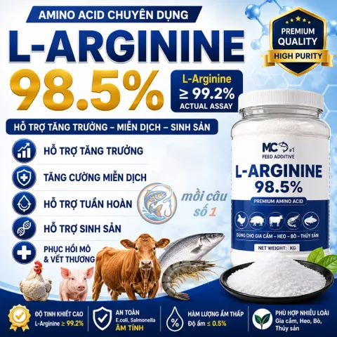 L-Arginine 98.5% - Axit amin cải thiện sinh sản & miễn dịch cho Heo, Bò, Dê, Gà, Vịt, Gia súc, Gia cầm