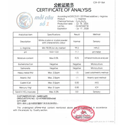 L-Arginine 98.5% - Axit amin cải thiện sinh sản & miễn dịch cho Heo, Bò, Dê, Gà, Vịt, Gia súc, Gia cầm