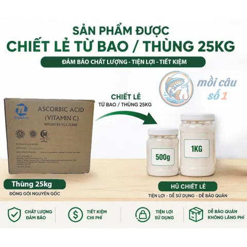 Vitamin C 99% - Acid giúp giảm stress, Tăng miễn dịch và đề kháng cho Tôm, Cá, thủy sản, vật nuôi