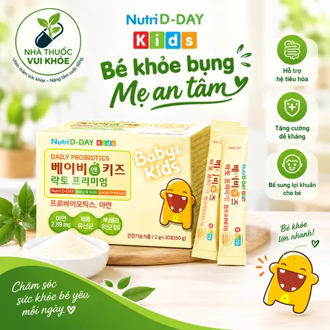 Men Vi Sinh Trẻ Em - Bổ Sung 6 Tỷ Lợi Khuẩn, Hỗ Trợ Tiêu Hóa và Sức Đề Kháng cho Trẻ Từ 1 Tuổi - Nutri D-Day Lacto Premium