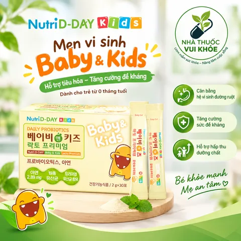 Men Vi Sinh Trẻ Em - Bổ Sung 6 Tỷ Lợi Khuẩn, Hỗ Trợ Tiêu Hóa và Sức Đề Kháng cho Trẻ Từ 1 Tuổi - Nutri D-Day Lacto Premium