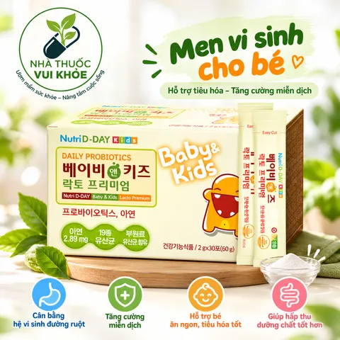 Men Vi Sinh Trẻ Em - Bổ Sung 6 Tỷ Lợi Khuẩn, Hỗ Trợ Tiêu Hóa và Sức Đề Kháng cho Trẻ Từ 1 Tuổi - Nutri D-Day Lacto Premium