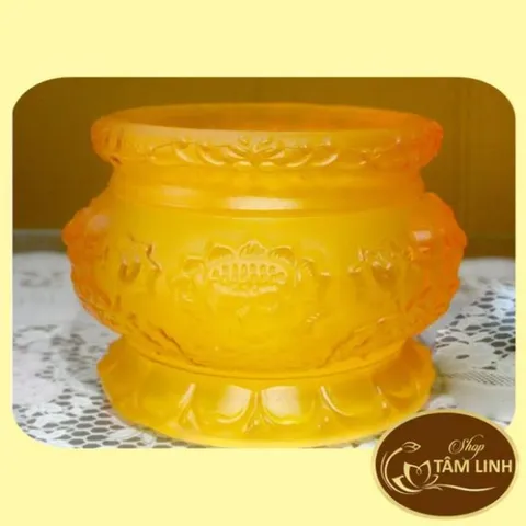 Lư Hương lưu ly vàng cao cấp - Bát Hương Hoa Sen Lưu Ly Vàng 9 cm - 11 cm - 13 cm - 18cm rất đẹp