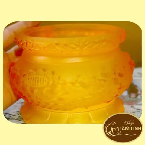 Lư Hương lưu ly vàng cao cấp - Bát Hương Hoa Sen Lưu Ly Vàng 9 cm - 11 cm - 13 cm - 18cm rất đẹp