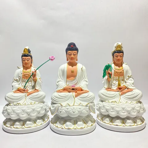 Bộ Tây Phương Tam Thánh Trắng Vẽ Ngồi 30cm Siêu Đẹp