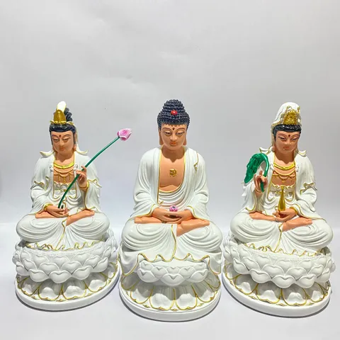 Bộ Tây Phương Tam Thánh Trắng Vẽ Ngồi 30cm Siêu Đẹp