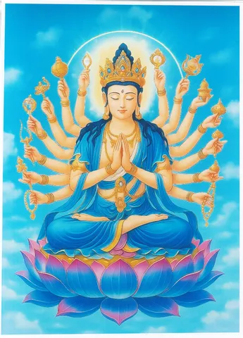 Tranh treo, ảnh thờ Phật Mẫu Chuẩn Đề Vương Bồ Tát bền màu + Khung ảnh sáng đẹp kích thước khổ A3, A4, A5