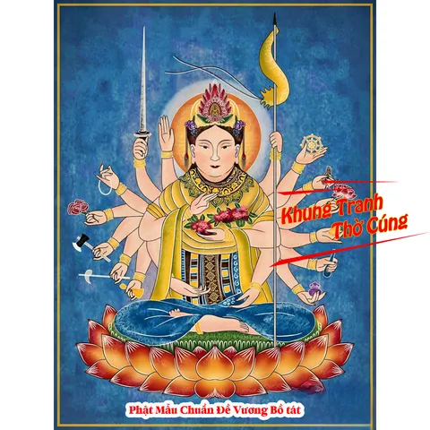Tranh treo, ảnh thờ Phật Mẫu Chuẩn Đề Vương Bồ Tát bền màu + Khung ảnh sáng đẹp kích thước khổ A3, A4, A5
