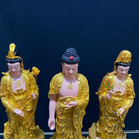 [Ảnh thật] Tôn Tượng Tam Thánh Tây Phương Đứng 50cm Vàng Vẽ Có Pháp Khí Rời Siêu Đẹp