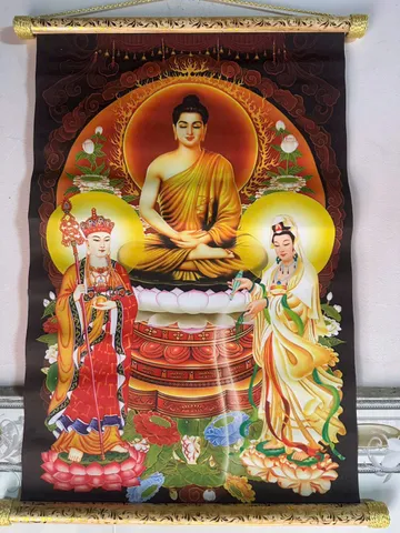 TRANH CUỘN IN LỤA 40CM X 60CM TAM THÁNH  ĐẸP 60K 880086