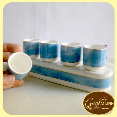 Án năm-Bộ năm ly nước thờ cúng bàn thờ GỐM SỨ CAO CẤP