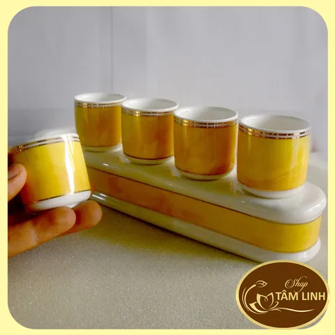 Án năm-Bộ năm ly nước thờ cúng bàn thờ GỐM SỨ CAO CẤP