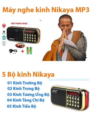 Máy Nghe Kinh Nikaya trọn bộ mp3 có cốc sạc, dây sạc, thẻ nhớ, list bài 880290