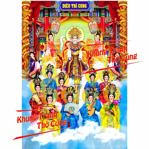 Tranh Mẹ Diêu Trì & Cửu Vị Tiên Nương + khung (Bảo hành gãy, vỡ) DƯƠNG KHOA SHOP HÓC MÔN