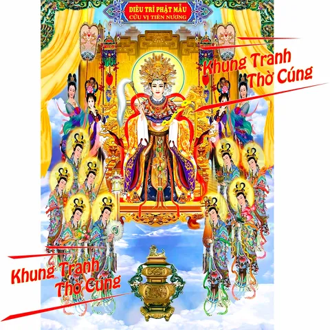 Tranh Mẹ Diêu Trì & Cửu Vị Tiên Nương + khung (Bảo hành gãy, vỡ) DƯƠNG KHOA SHOP HÓC MÔN