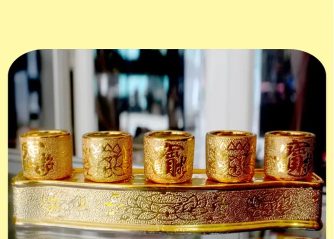 Chung Bộ 5 Ly Nước Thờ Cúng Kim Sa 8 cm 880374