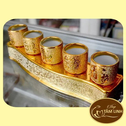 Chung Bộ 5 Ly Nước Thờ Cúng Kim Sa 8 cm 880374
