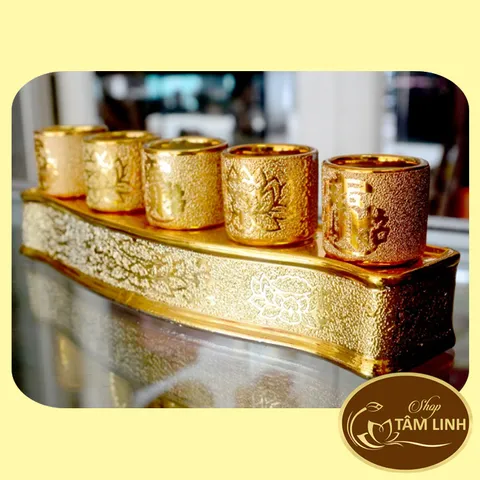 Chung Bộ 5 Ly Nước Thờ Cúng Kim Sa 8 cm 880374