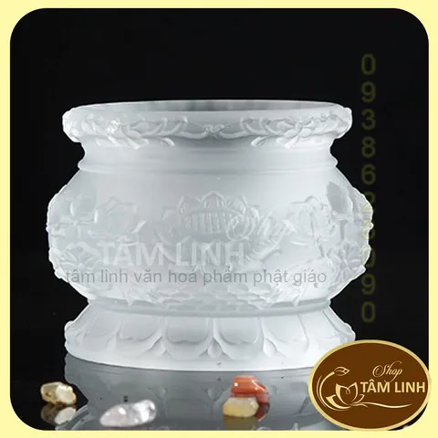 Ảnh Thật Lư Hương - Bát Nhang Hoa Sen Lưu Ly Trắng Hàng Đẹp.