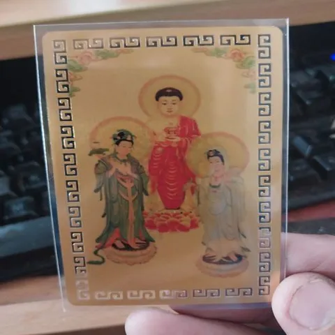 màng ép kim bài linh phù tam thế phật