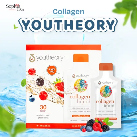 (HỎA TỐC) Collagen Nước Youtheory Collagen Liquid, Berry Flavor hộp 30 gói x 30ml - Nội Địa Mỹ