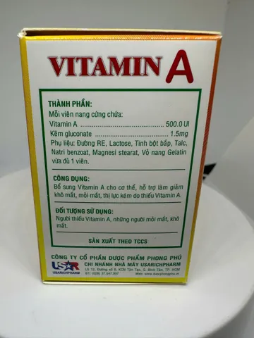  Vitamin A hỗ trợ sáng mắt giảm khô và mỏi mắt, hộp 100 viên (hàng date mới)